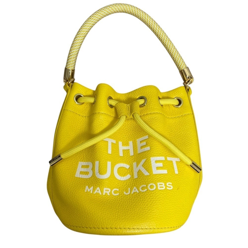 MARC JACOBS THE BUCKET Leather Drawstring Shoulder Bag, Yellow x White, Women's